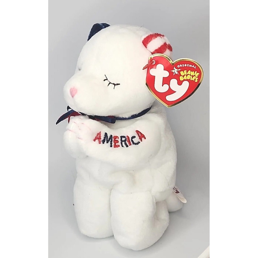 2004 Ty Beanie Baby "America Blessing" Retired Praying White Bear BB23
